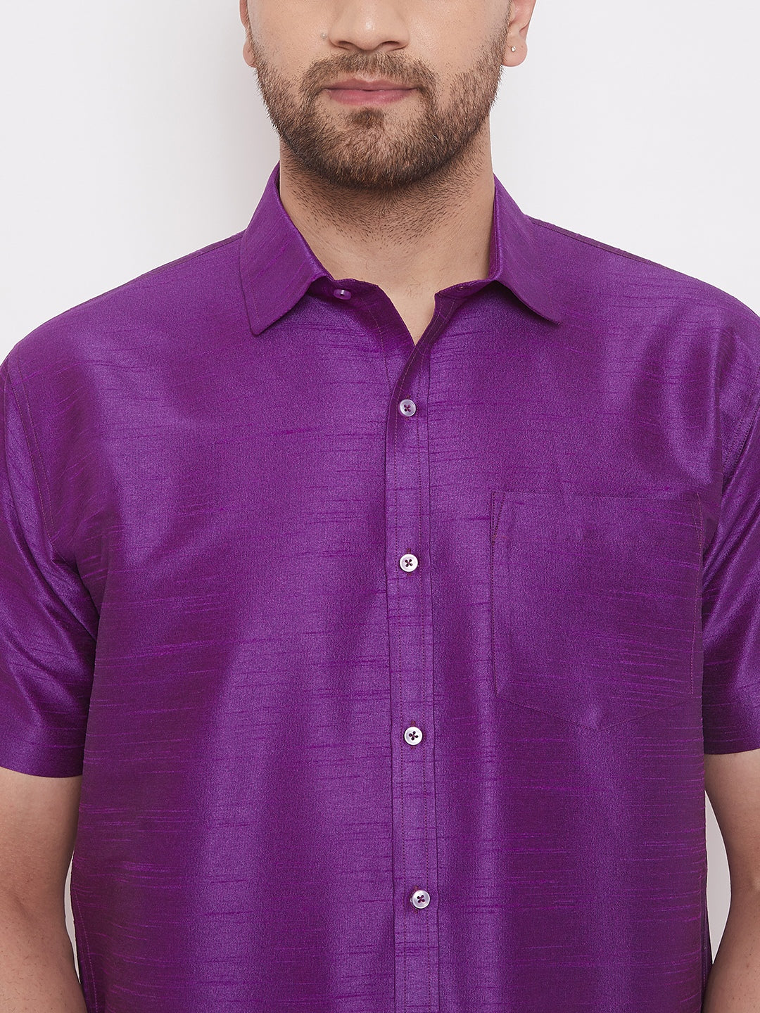 Vastramay Men's Purple Silk Blend Ethnic Shirt - Distacart