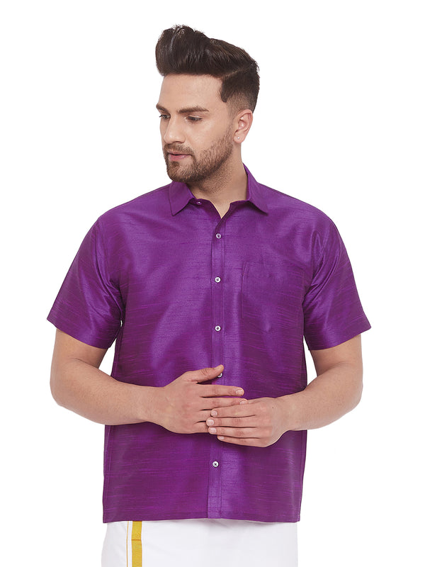 Vastramay Men's Purple Silk Blend Ethnic Shirt - Distacart