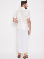 Thumbnail for Vastramay Men's White Silk Blend Shirt And Mundu - Distacart