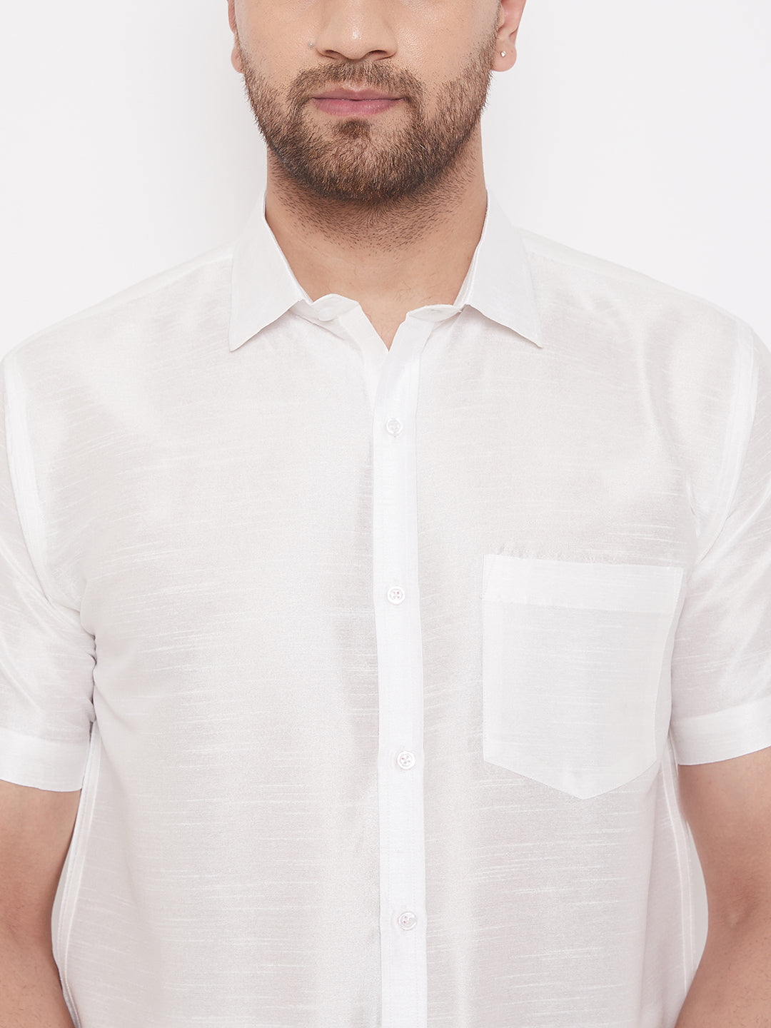Vastramay Men's White Silk Blend Shirt And Mundu - Distacart