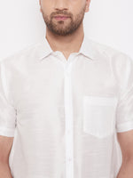 Thumbnail for Vastramay Men's White Silk Blend Shirt And Mundu - Distacart