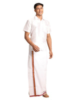 Thumbnail for VM by Vastramay Men's White Silk Blend Shirt And Mundu - Distacart
