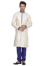 Thumbnail for Vastramay Men's Blue Silk Blend Sherwani Set - Distacart