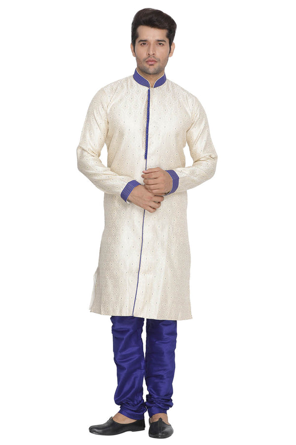Vastramay Men's Blue Silk Blend Sherwani Set - Distacart
