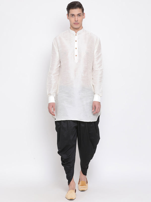 VM by Vastramay Men's Cream Silk Blend Kurta And Dhoti Set - Distacart
