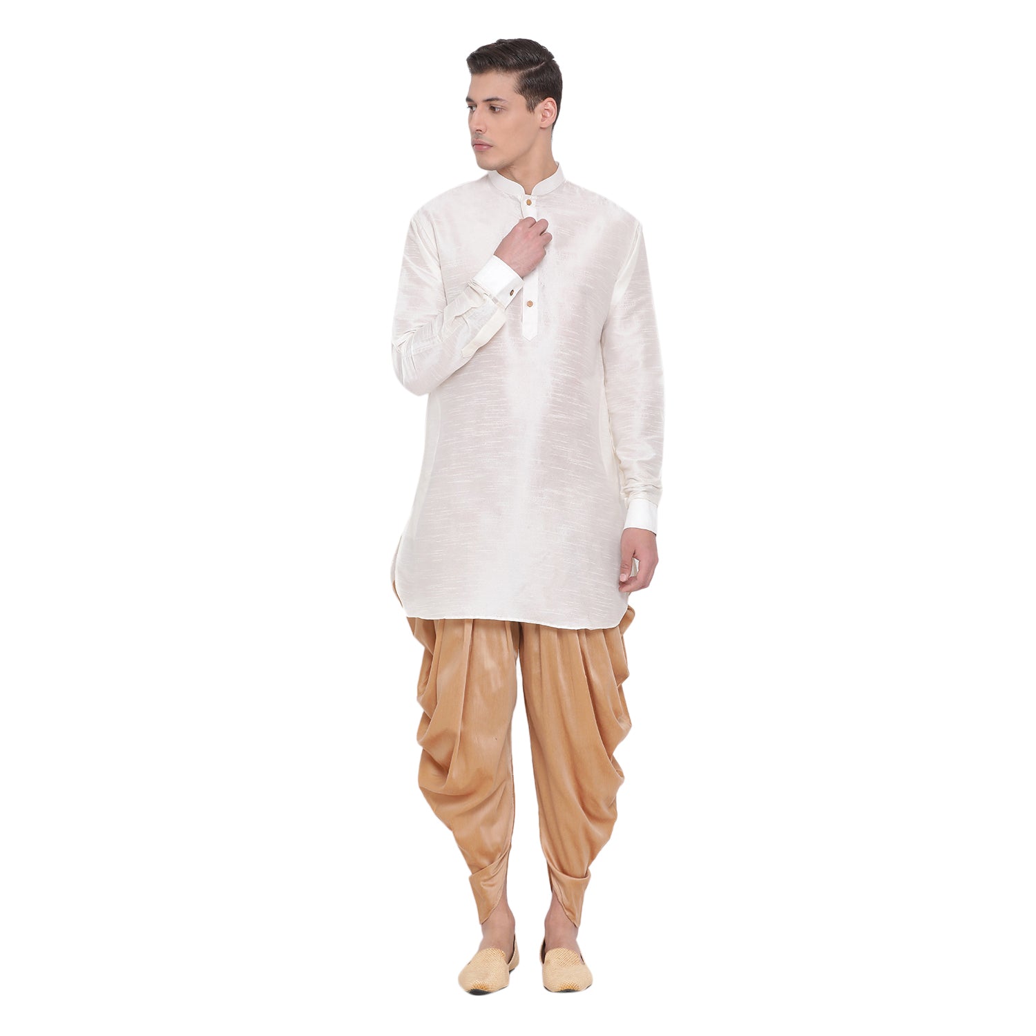 VM by Vastramay Men's Cream Silk Blend Kurta And Dhoti Set - Distacart