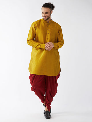 VM by Vastramay Men's Mustard And Maroon Silk Blend Kurta And Dhoti Set - Distacart