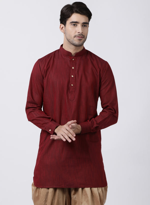 Vastramay Men's Maroon Cotton Blend Kurta - Distacart