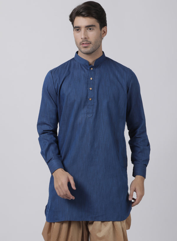 Vastramay Men's Dark Blue Cotton Blend Kurta - Distacart