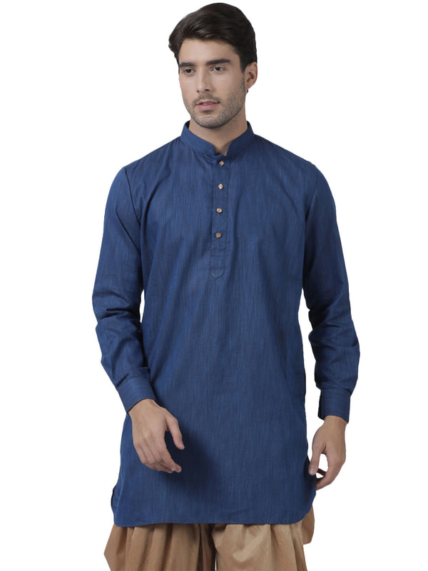 Vastramay Men's Dark Blue Cotton Blend Kurta - Distacart