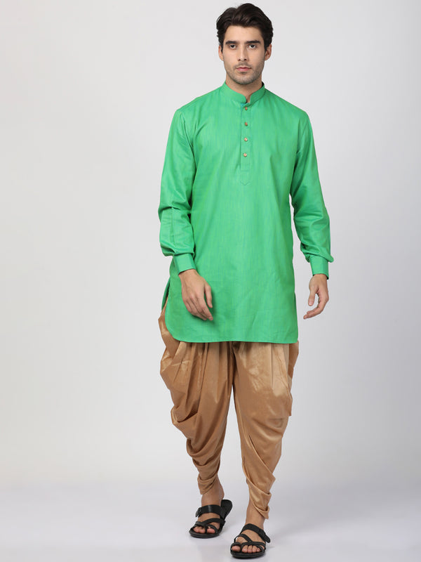 Vastramay Men's Green Cotton Blend Kurta and Dhoti Set - Distacart