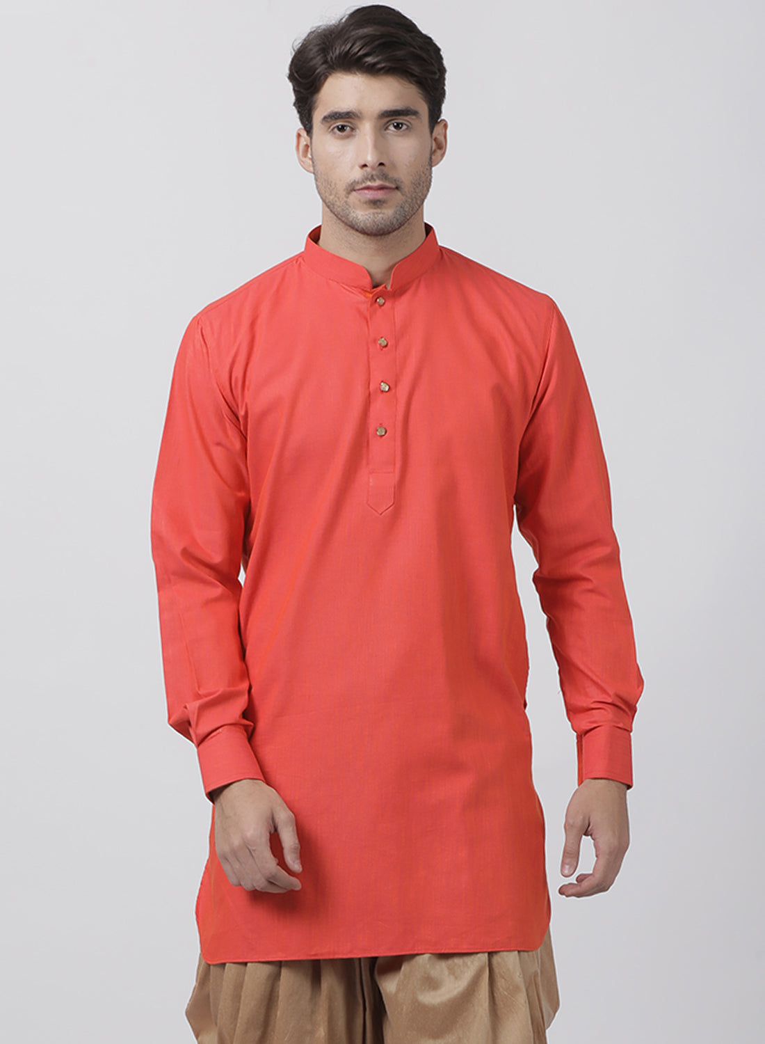 Vastramay Men's Orange Cotton Blend Kurta - Distacart