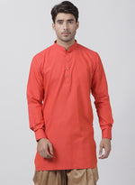 Thumbnail for Vastramay Men's Orange Cotton Blend Kurta - Distacart