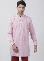 Thumbnail for Vastramay Men's Pink Cotton Linen Blend Kurta - Distacart