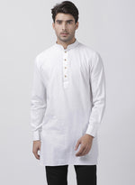 Thumbnail for Vastramay Men's White Cotton Linen Blend Kurta - Distacart