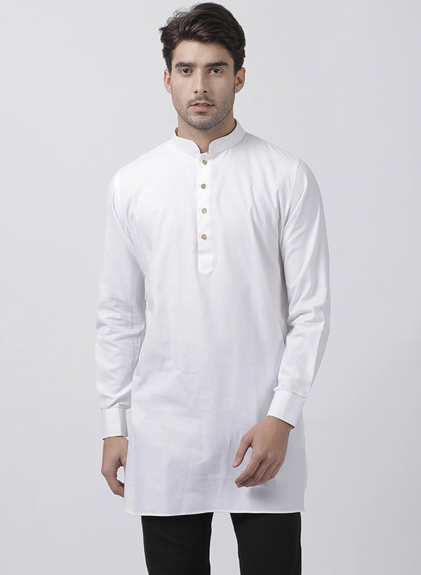 Vastramay Men's White Cotton Linen Blend Kurta - Distacart