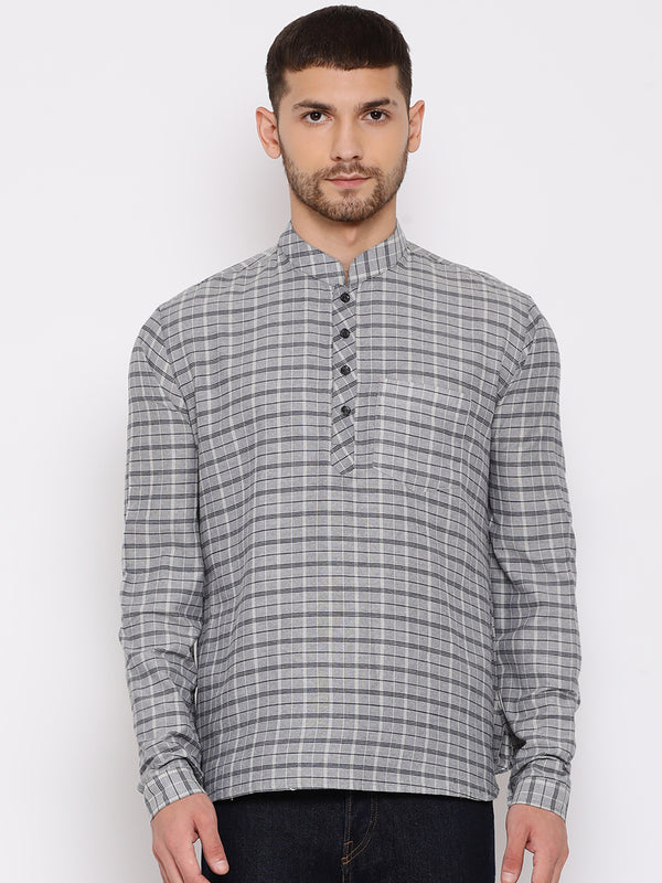 Vastramay Men's Grey Cotton Blend Short Kurta - Distacart