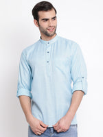 Thumbnail for Vastramay Men's Green Cotton Blend Short Kurta - Distacart