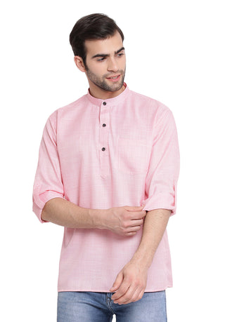 Vastramay Men's Pink Cotton Blend Short Kurta - Distacart