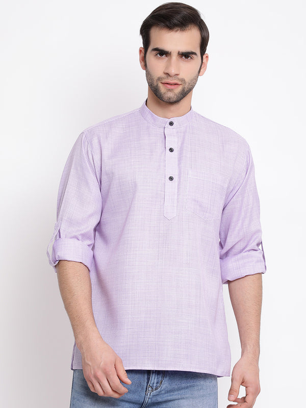 Vastramay Men's Purple Cotton Blend Short Kurta - Distacart