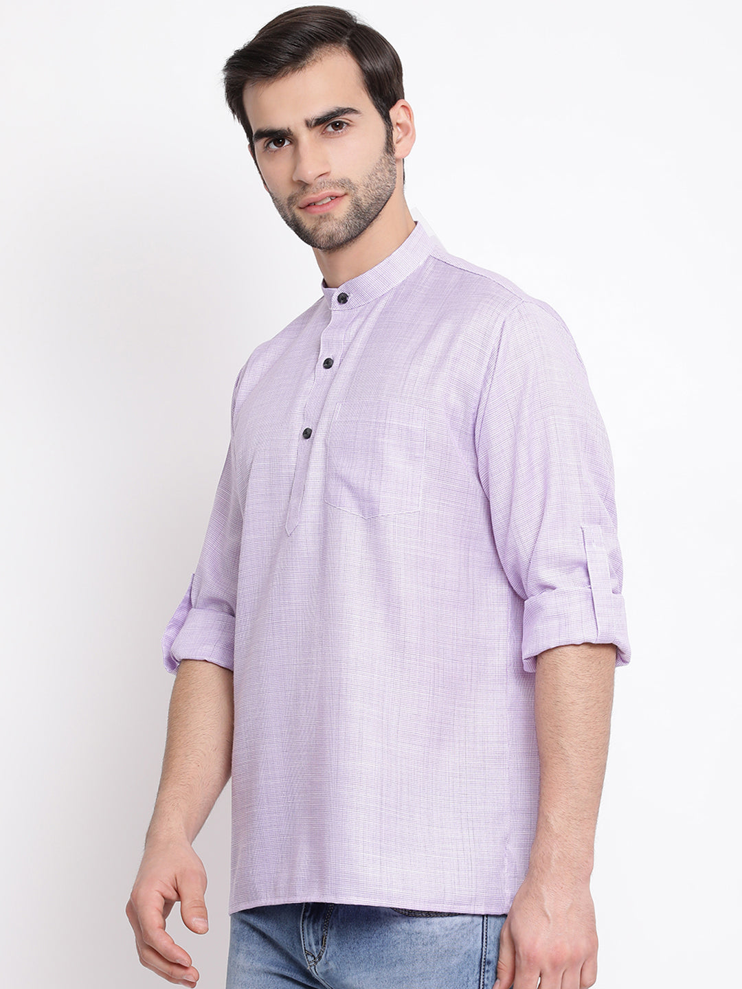 Vastramay Men's Purple Cotton Blend Short Kurta - Distacart