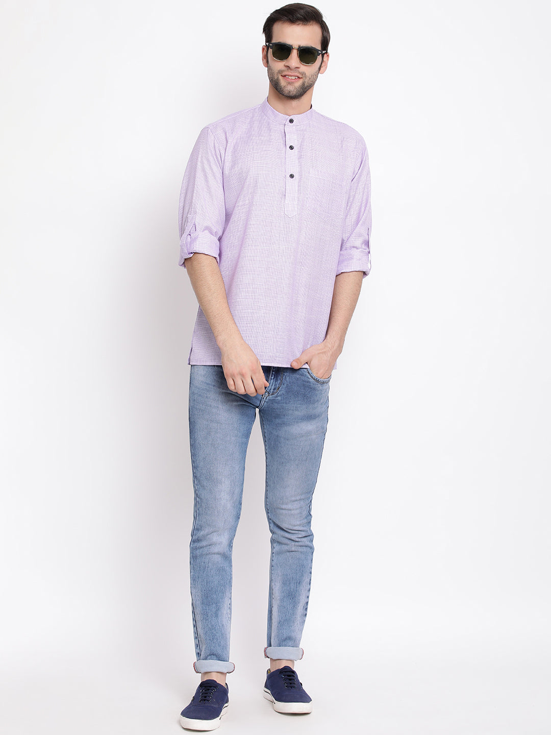 Vastramay Men's Purple Cotton Blend Short Kurta - Distacart