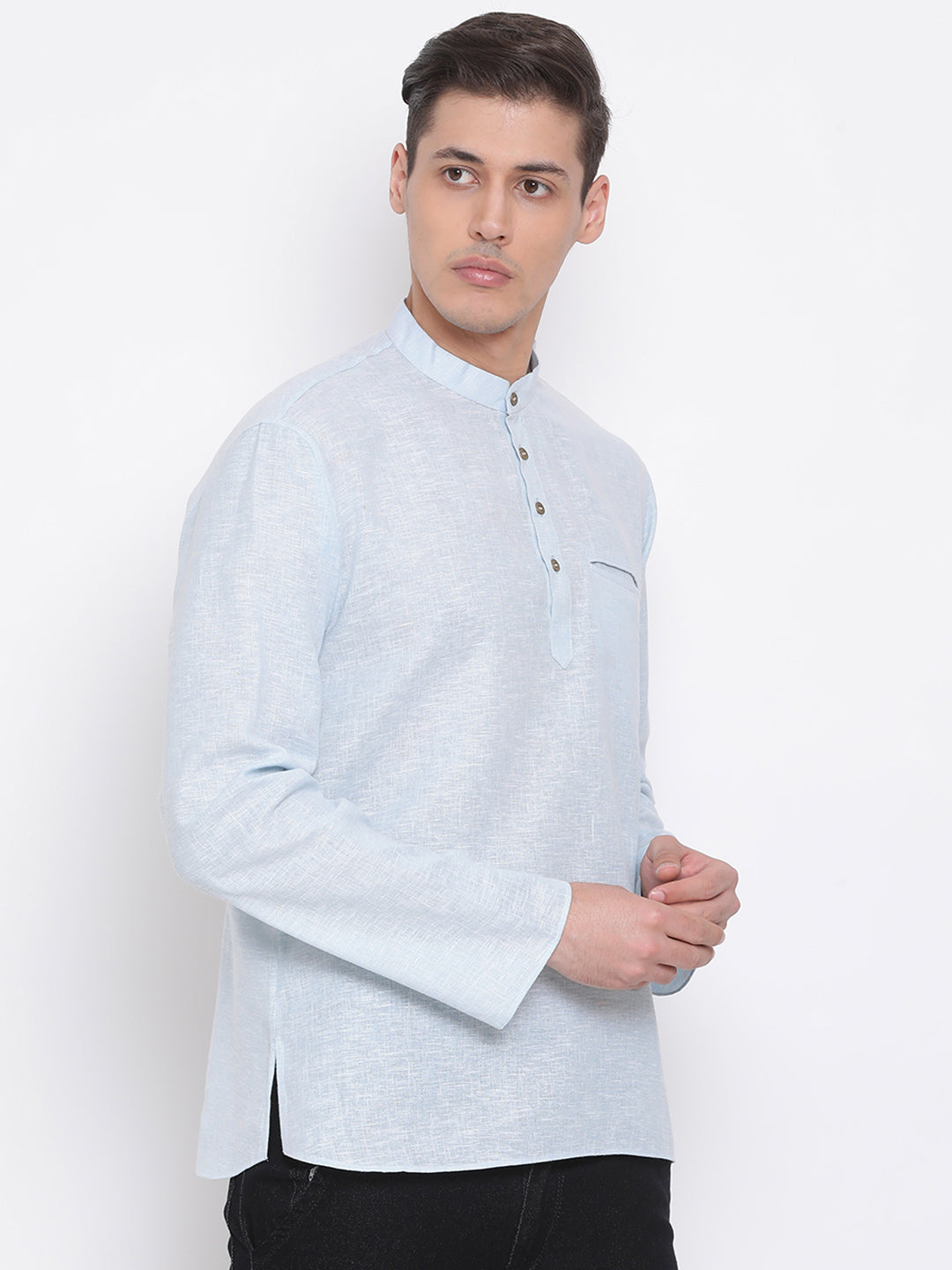 Vastramay Men's Blue Cotton Blend Short Kurta - Distacart