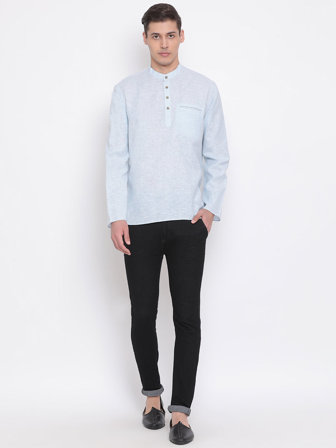 Vastramay Men's Blue Cotton Blend Short Kurta - Distacart
