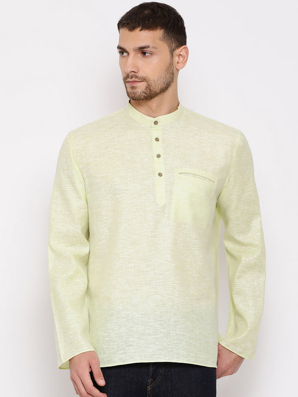 Vastramay Men's Green Cotton Blend Short Kurta - Distacart