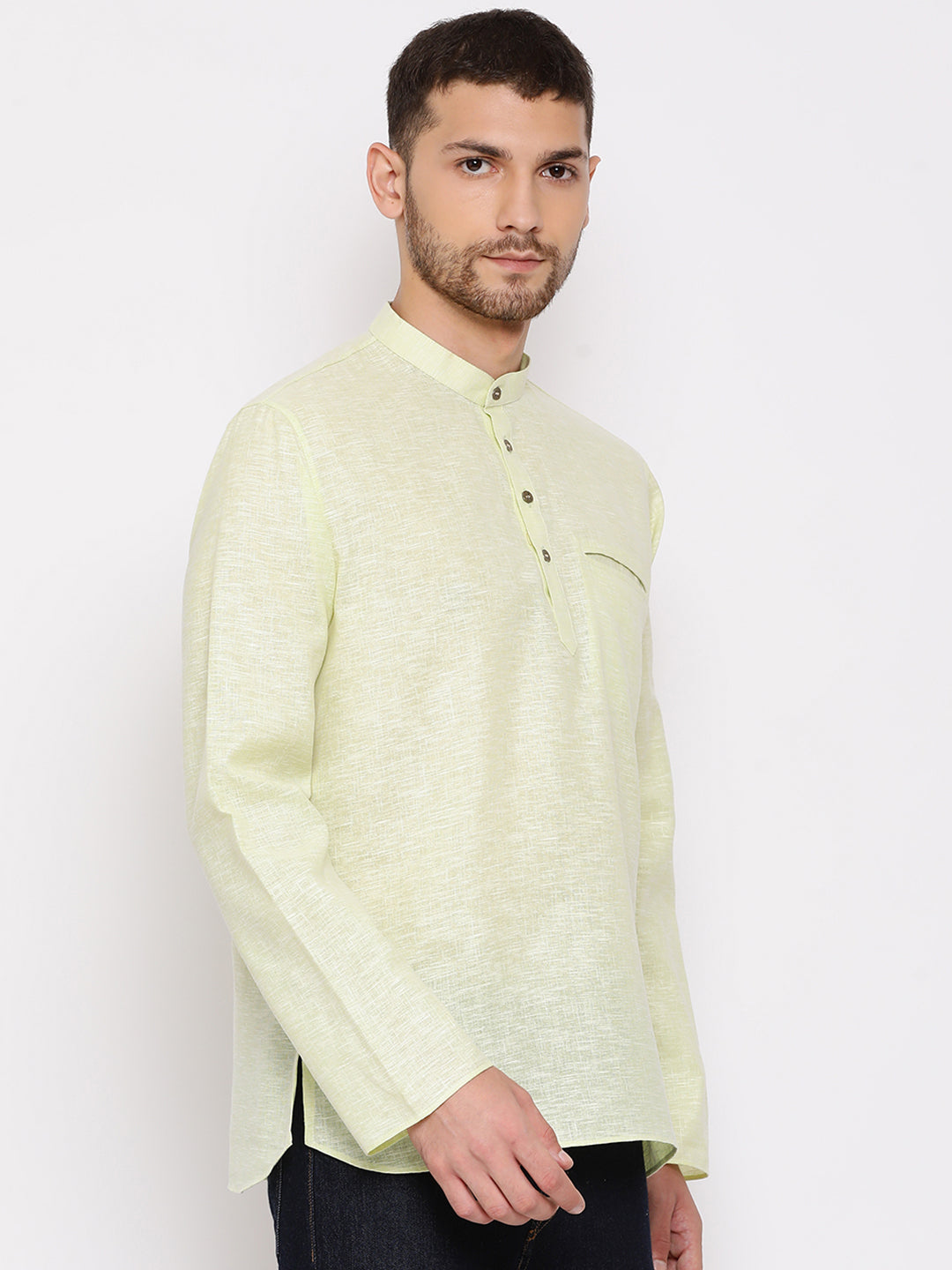 Vastramay Men's Green Cotton Blend Short Kurta - Distacart