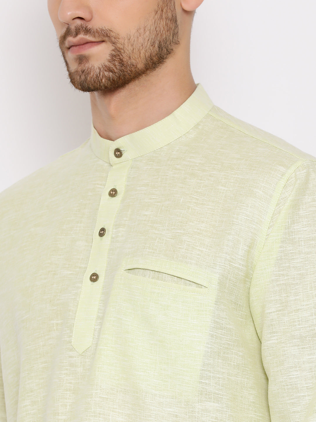 Vastramay Men's Green Cotton Blend Short Kurta - Distacart