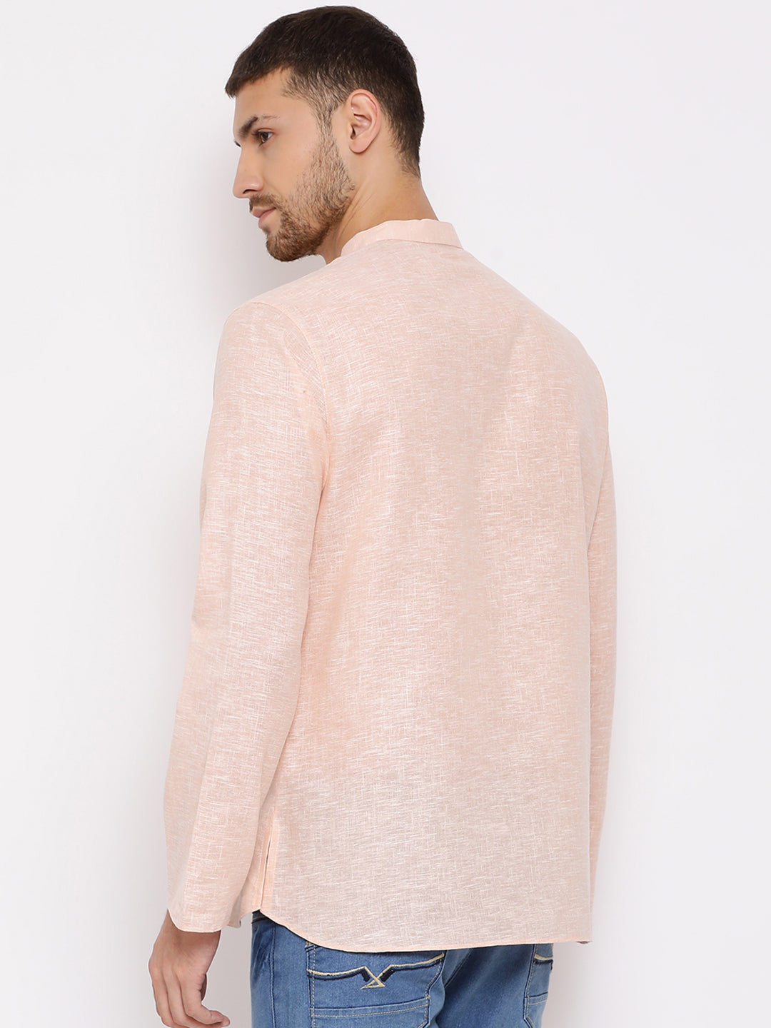 Vastramay Men's Peach Cotton Blend Short Kurta - Distacart
