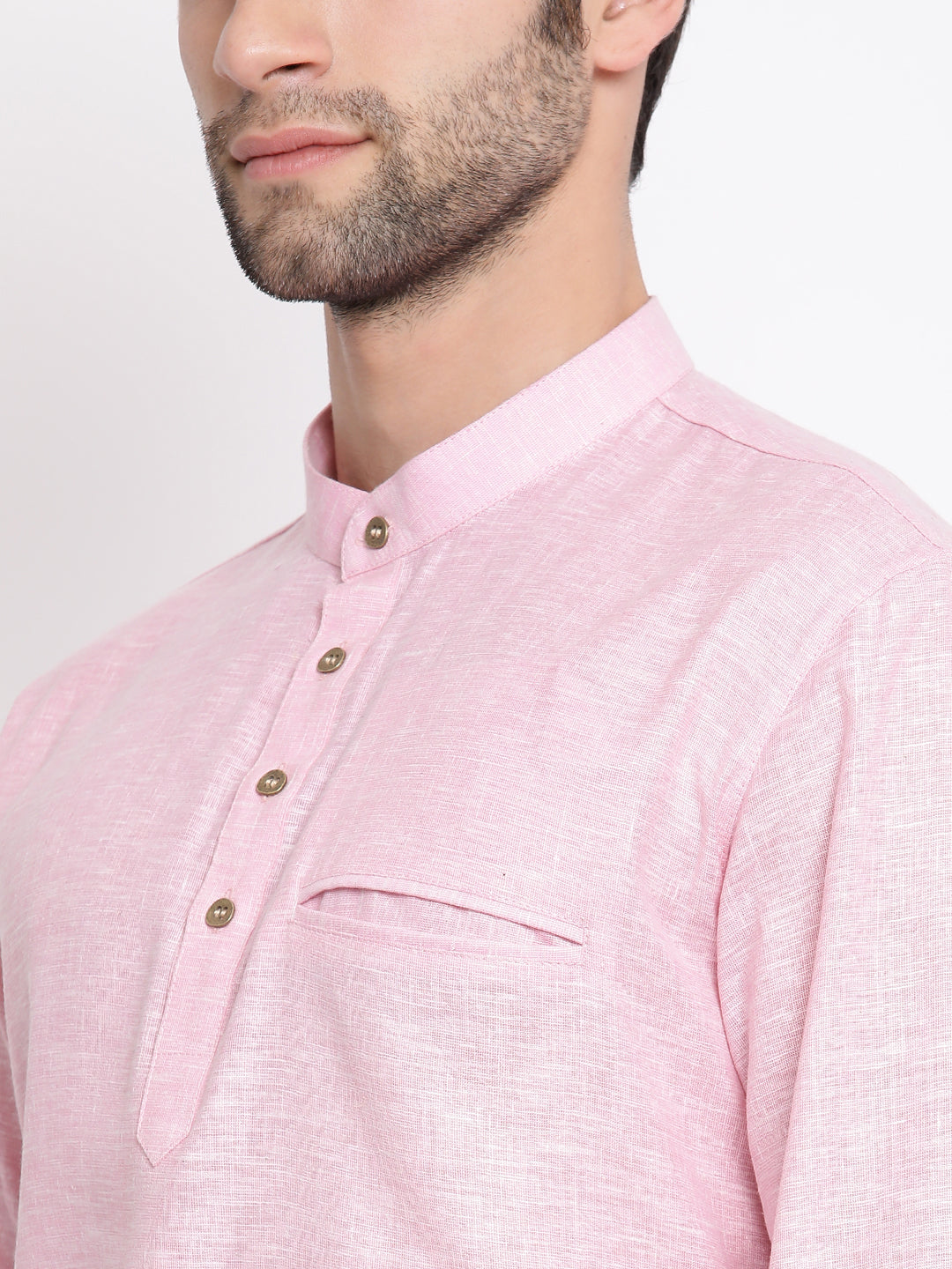Vastramay Men's Pink Cotton Blend Short Kurta - Distacart