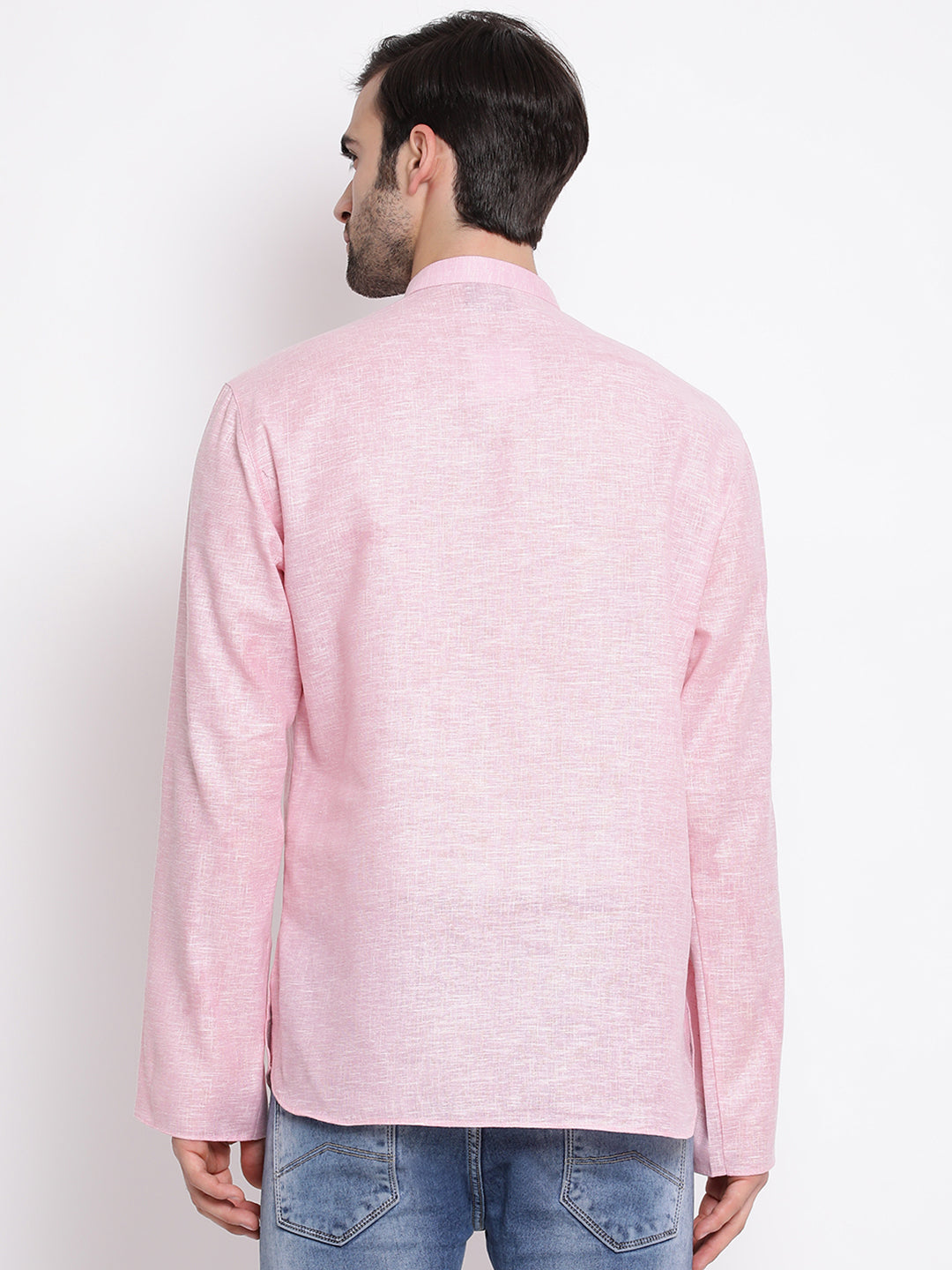 Vastramay Men's Pink Cotton Blend Short Kurta - Distacart