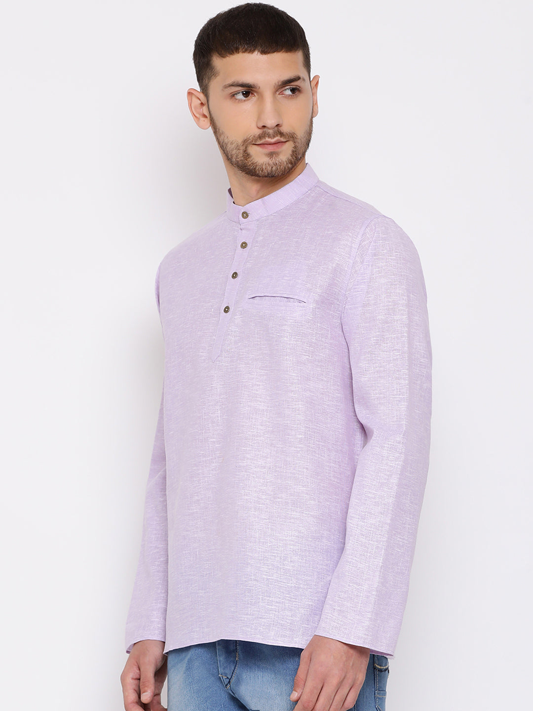 Vastramay Men's Purple Cotton Blend Short Kurta - Distacart