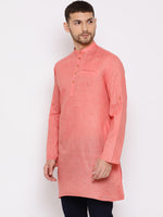 Thumbnail for Vastramay Men's Pink Cotton Blend Short Kurta - Distacart