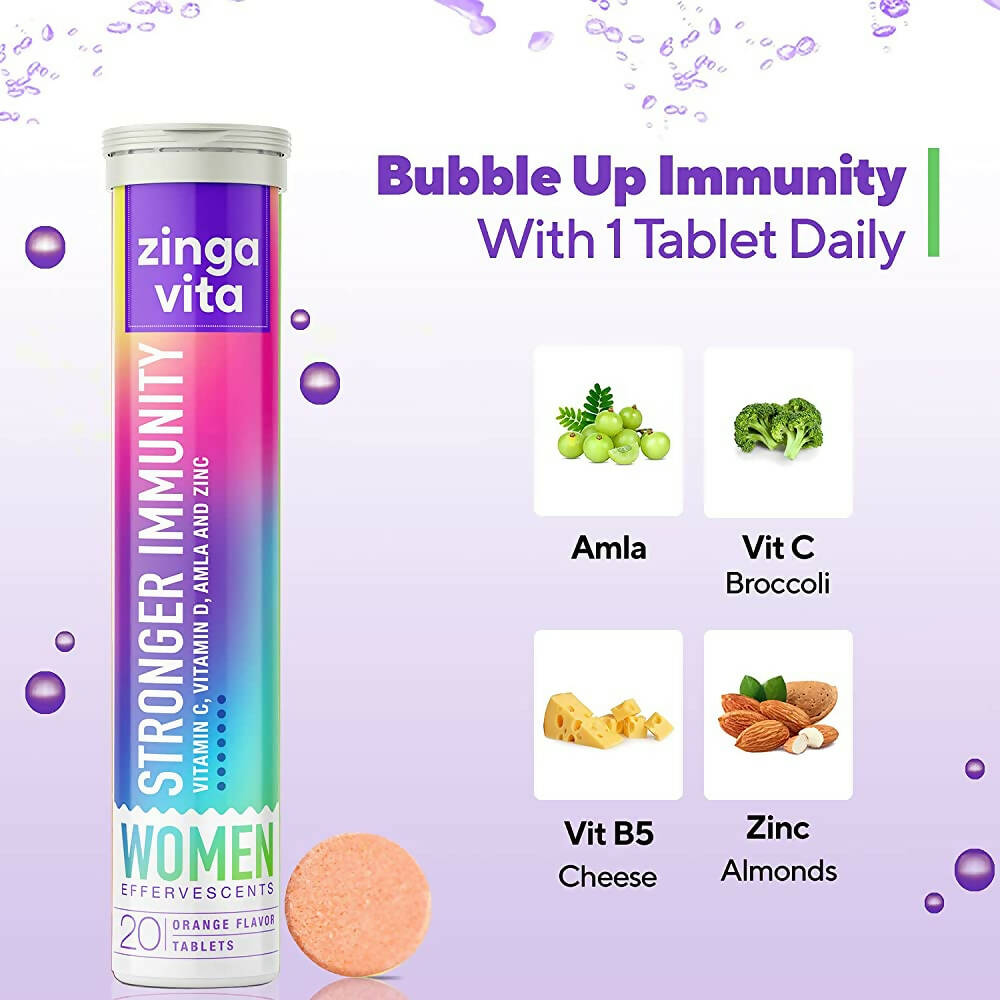 Zingavita Stronger Immunity Effervescent Tablets for Women (Orange Flavor) Sugar Free - Distacart