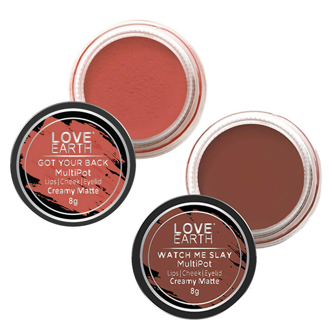 Love Earth Lip Tint & Cheek Tint Multipot Combo (Coral & Caramel Brown) - Distacart