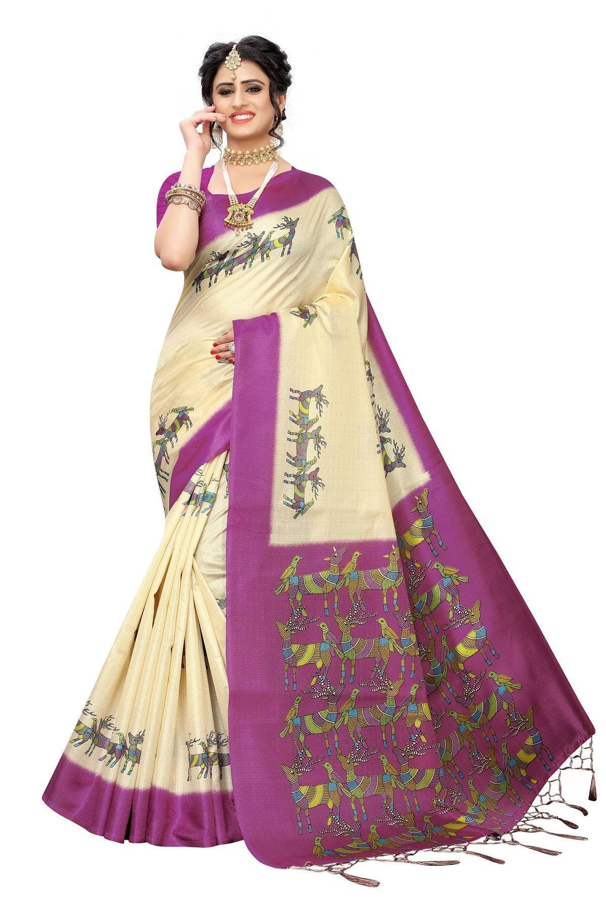 Vamika Multicolor & Wine Red Kalamkari With Jhalar Khadi Silk Saree