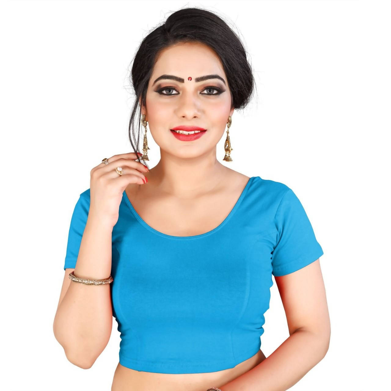 Vamika Sky Blue Lycra Plain Blouse - Distacart