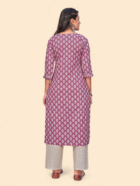 Thumbnail for NOZ2TOZ Women's Print & Embroidered Straight Cotton Mauve Stitched Kurta - Distacart