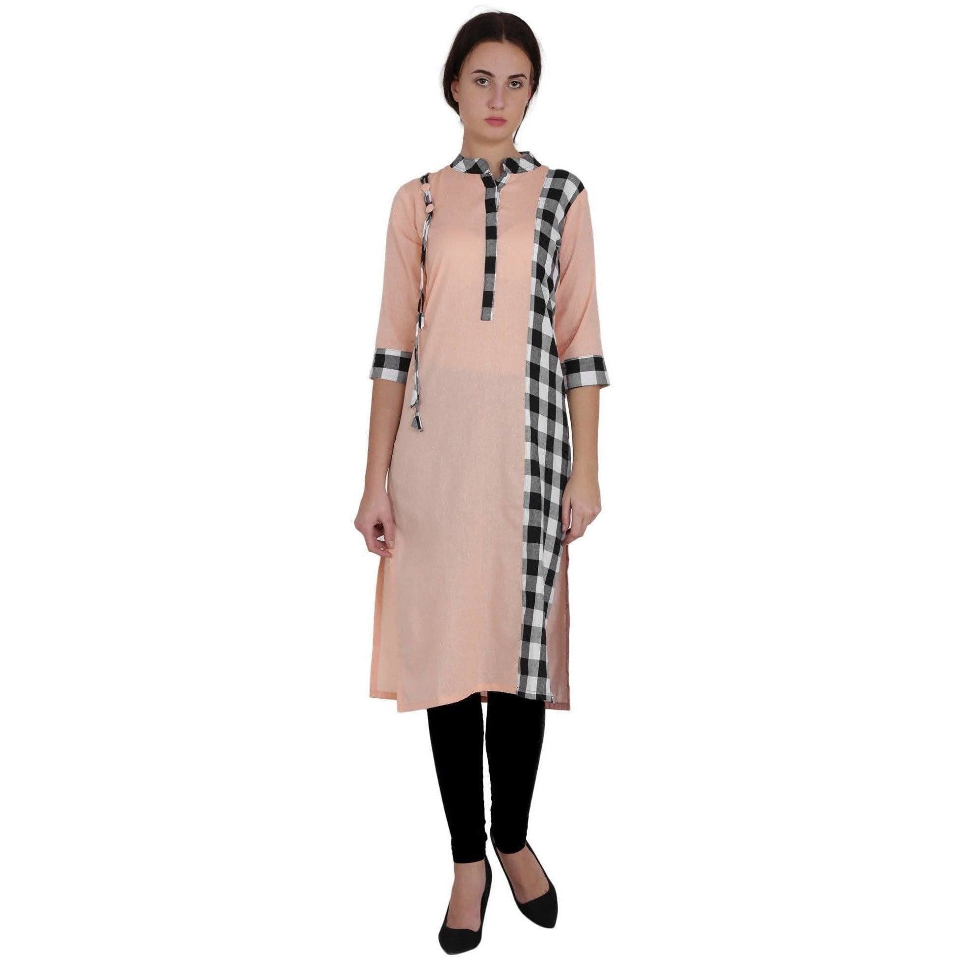 Kanoor Women's Peach cotton straight kurti
