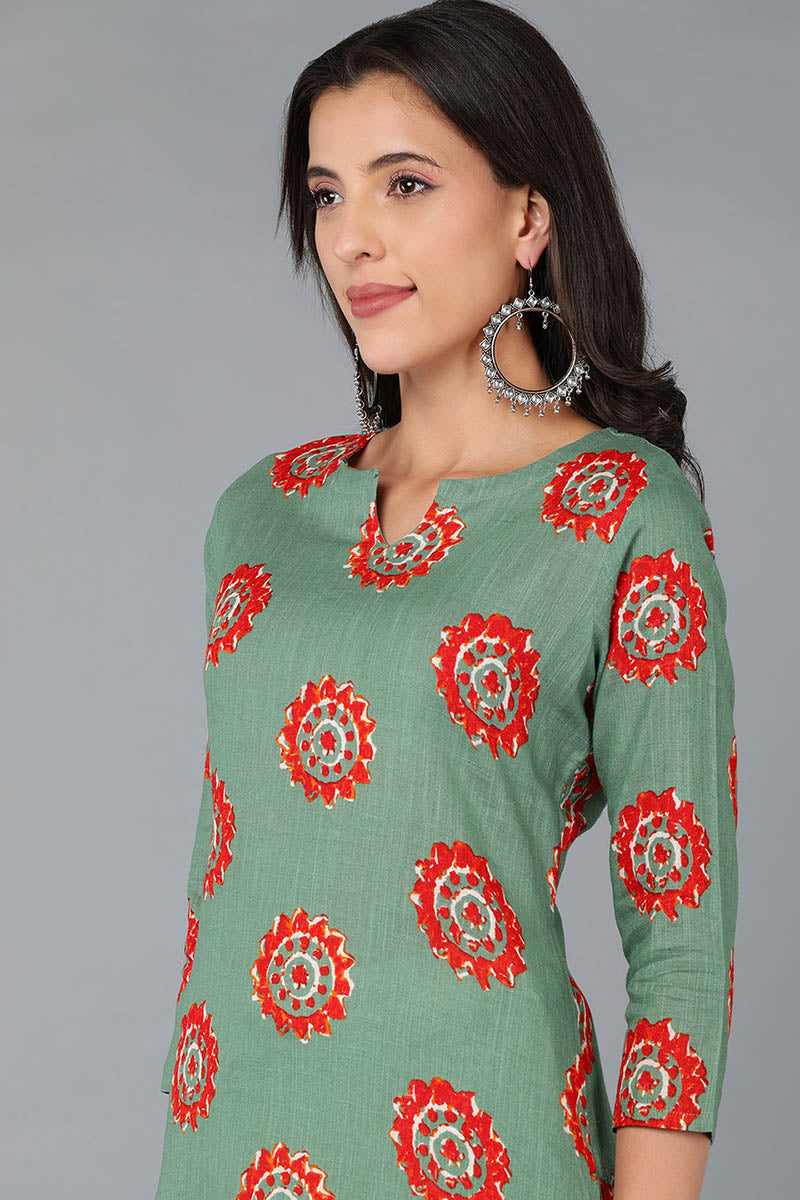 Women's Cotton Fabric Rama Green Color Fancy Daily Wear Kurti - Rasiya - Distacart