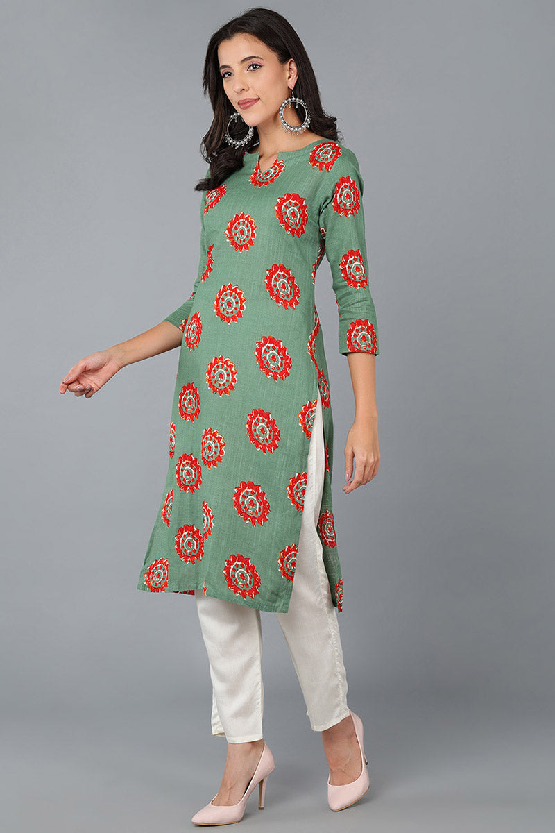 Women's Cotton Fabric Rama Green Color Fancy Daily Wear Kurti - Rasiya - Distacart