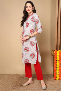 Thumbnail for Women's Grey Cotton Straight Kurta - Rasiya - Distacart