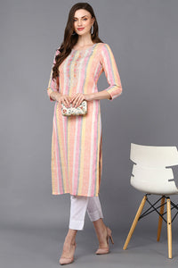 Thumbnail for Women's Cotton Multicolored Striped Straight Kurta - Rasiya - Distacart