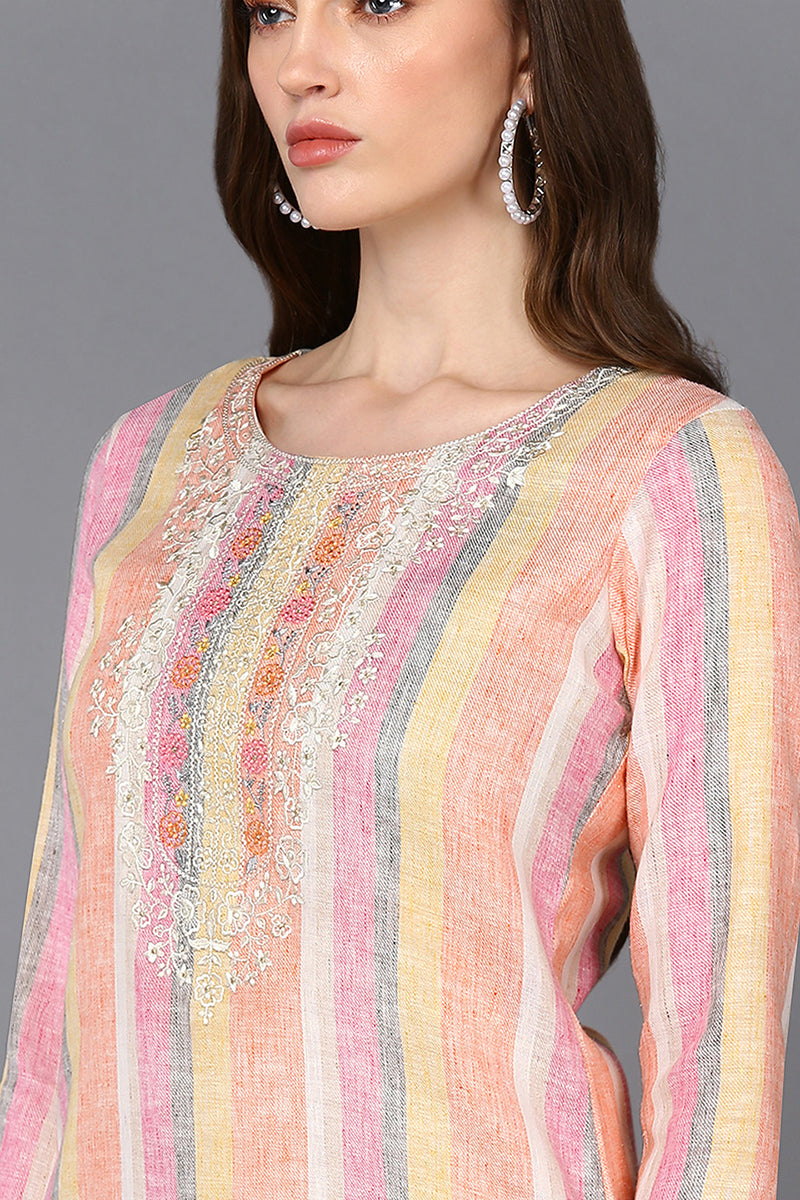 Women's Cotton Multicolored Striped Straight Kurta - Rasiya - Distacart