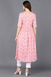Thumbnail for Women's Cotton Pink Printed Flared Kurta - Rasiya - Distacart