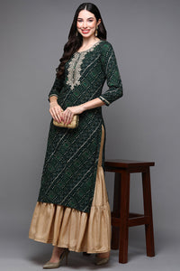 Thumbnail for Women's Green Viscose Rayon Bandhani Straight Kurta - Rasiya - Distacart