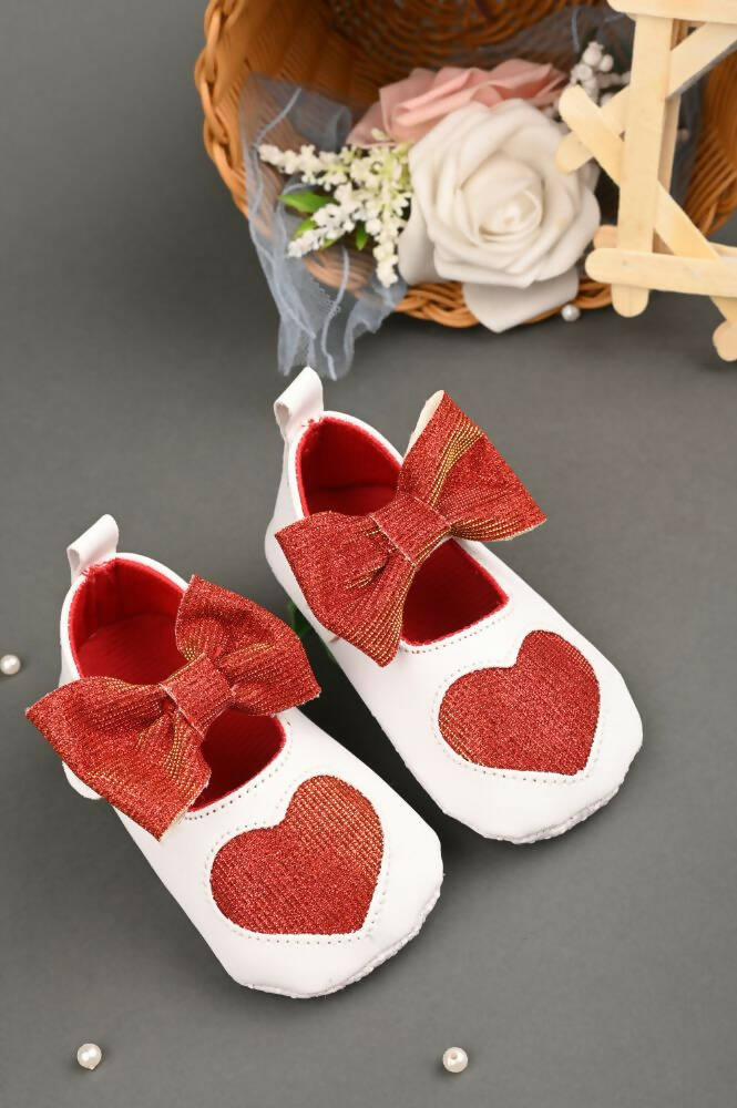Tiny Bugs Girls Heart Bow Detailing Booties - White & Red - Distacart